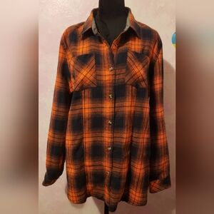 Orange and Black Plaid Button-Up Shirt